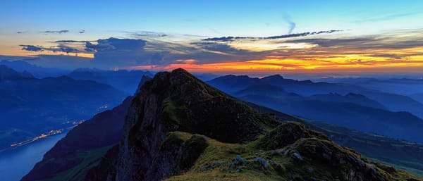 Обои Хурфирстен, панорама, Санкт-Галлен, закат, молния, горный хребет в кантоне, Швейцария