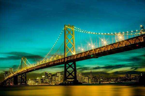 Обои огни, сан-франциско, bay bridge, калифорния, вечер, сша, мост, город
