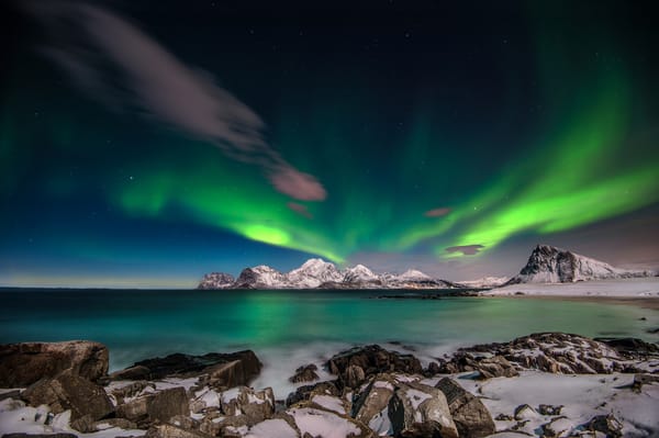 Обои пейзаж, aurora borealis, лофотенские остарова, северное сияние