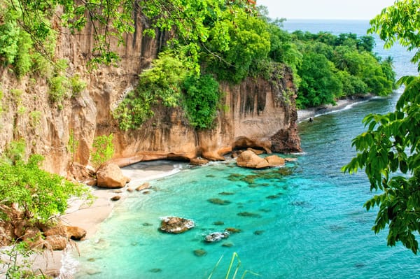 Обои скалы, океан, пляж, secret beach, карибского бассейна, dominica & st, lucia