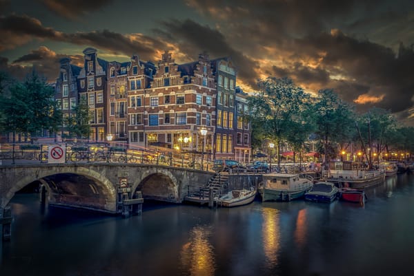 Обои мост, лодки, причал, канал броуверсграхт, амстердам, нидерланды, brouwersgracht, здания, канал