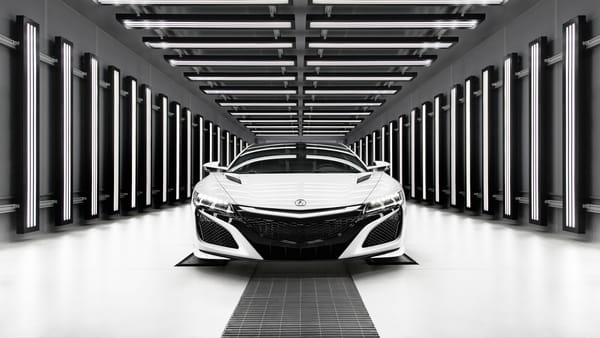 Обои Белый автомобиль Acura NSX,2019 вид спереди